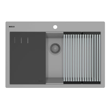 Ruvati 33-inch Granite Composite Workstation Drop-in Topmount Kitchen Sink Urban Gray RVG1306UG